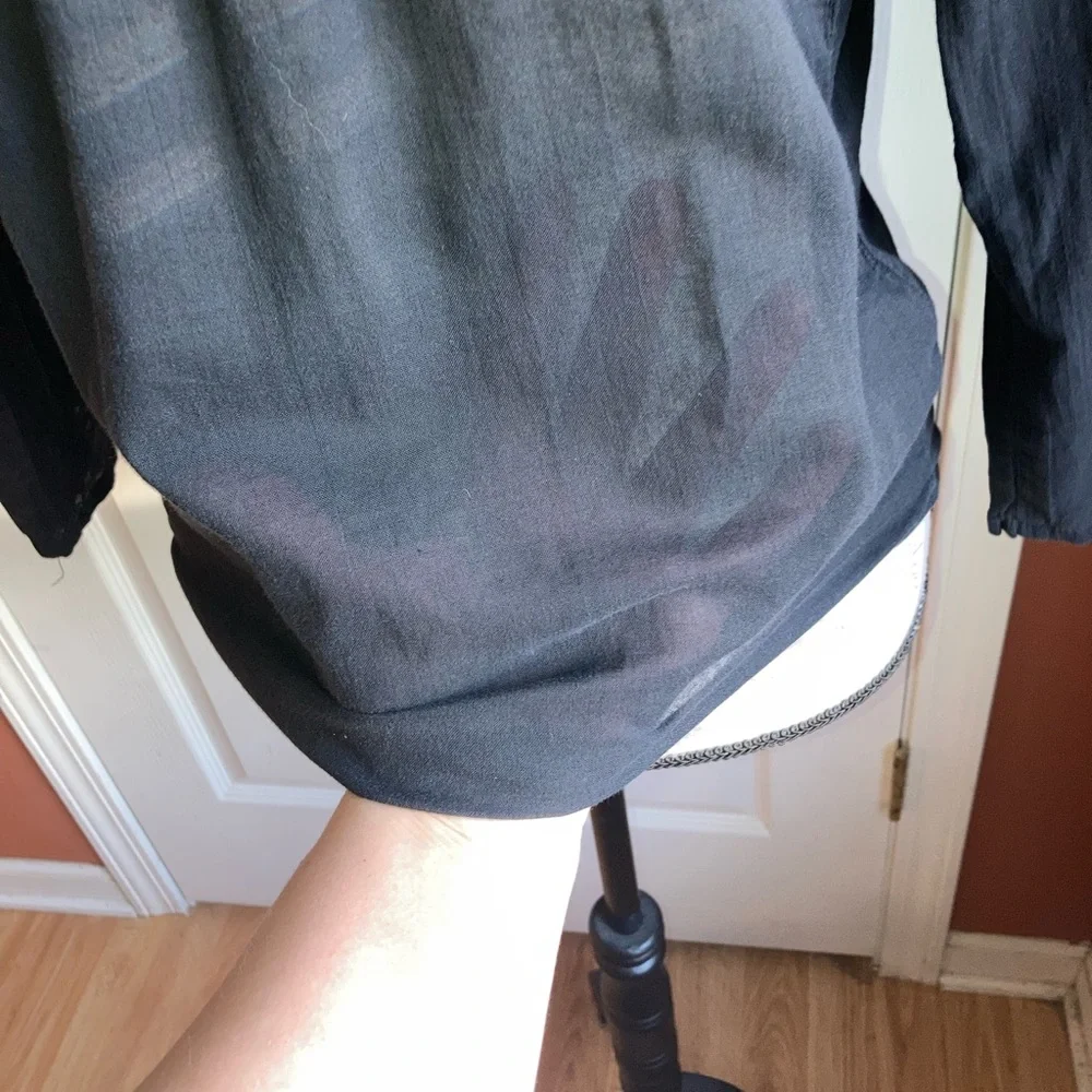 Black Sheer Lightweight Cotton Blouse Top 3/4 Sleeves by City Lights Medium - Picture 6 of 8